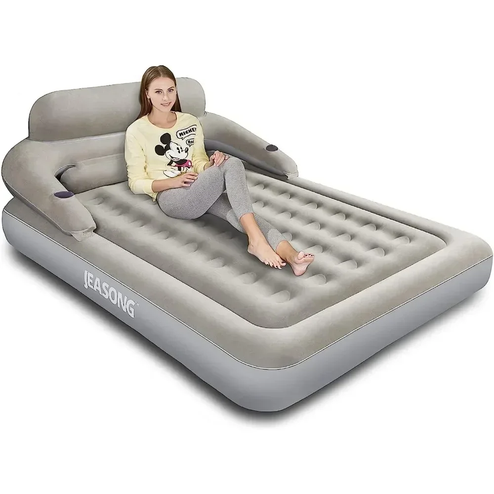 

Queen with Headboard, Fast Inflation/Deflation Inflatable Airbed, 9 Inches High Blow Up Bed with Comfortable Flocked Top