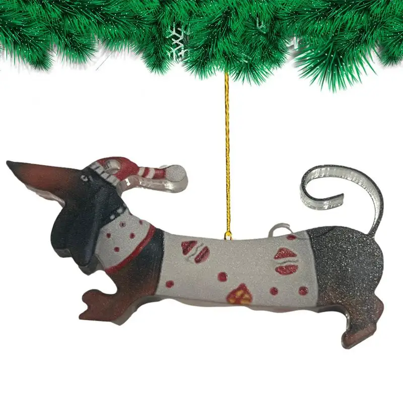 1pcs Cartoon Cute Dog Christmas Ornaments Fun Dachshund Dog Hanging Decoration Xmas Tree Graphic Design Pendant Home Car Decor