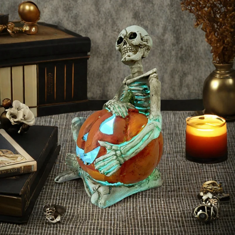 Halloween Ghost Holding Pumpkin Figurine Horror Haunted House Props Resin Skull For Halloween Bar Game Decoration