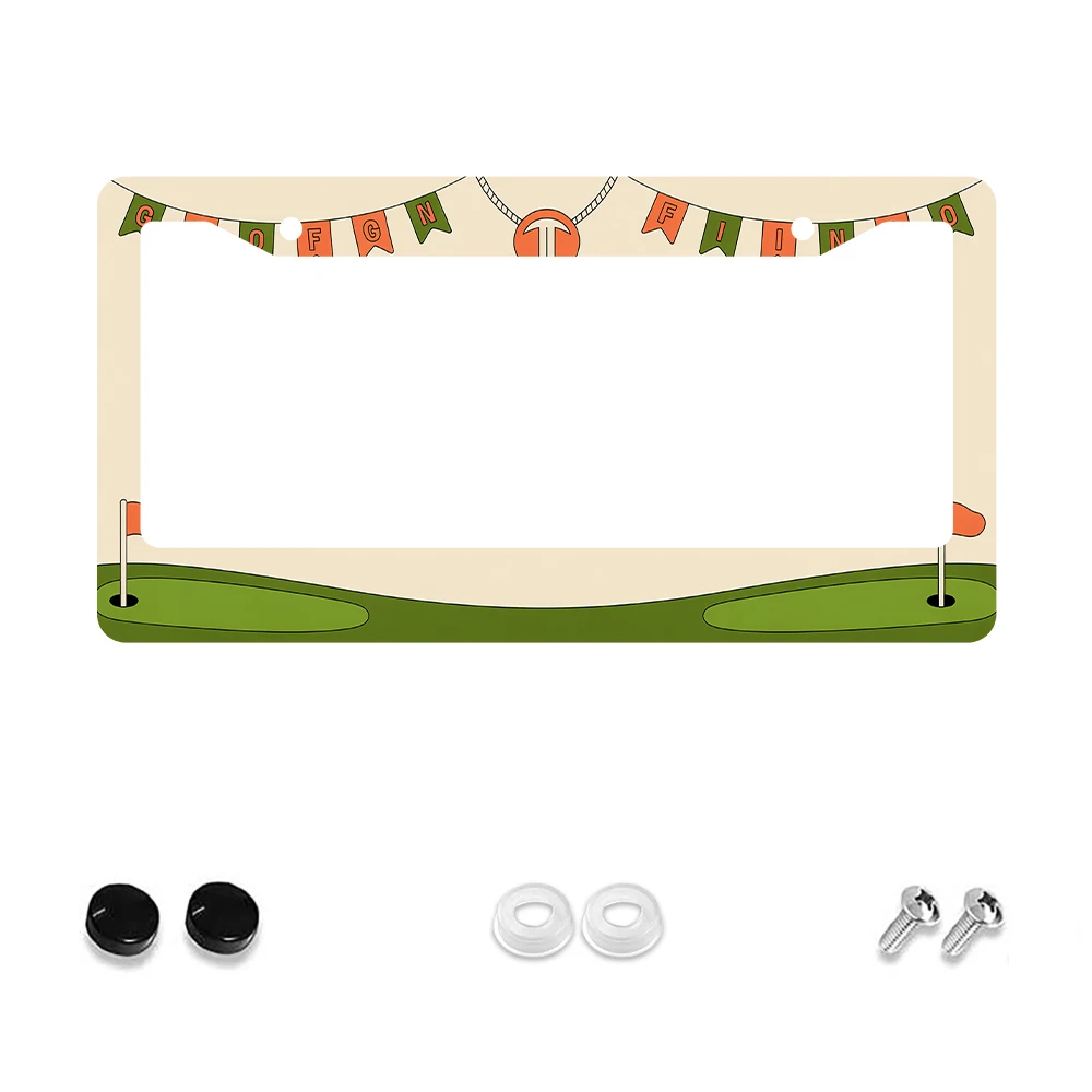 

1pc Green and Orange Golf Theme 2 Hole License Plate Frame, Aluminum Material, 6x12 Inches with Screw Kit, Car Decoration Gift