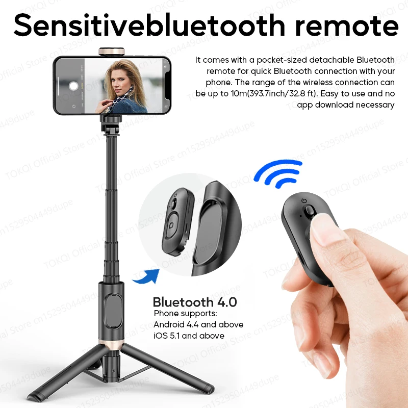 Q12/Q12s Wireless Bluetooth Selfie Stick Tripod for Smartphones Stable and Balanced Shooting, with Hidden Mount Portable Bracket
