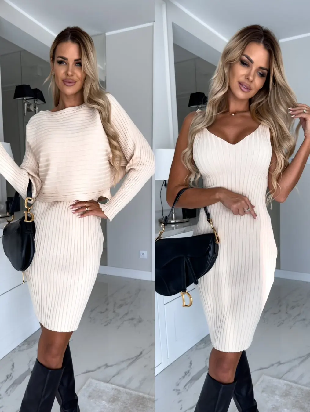 Autumn Winter Women Solid 2 Piece Set Dress Fashion Elegant Long Sleeve Female Pullovers+dress Suit Casual Holiday Outfit 2023