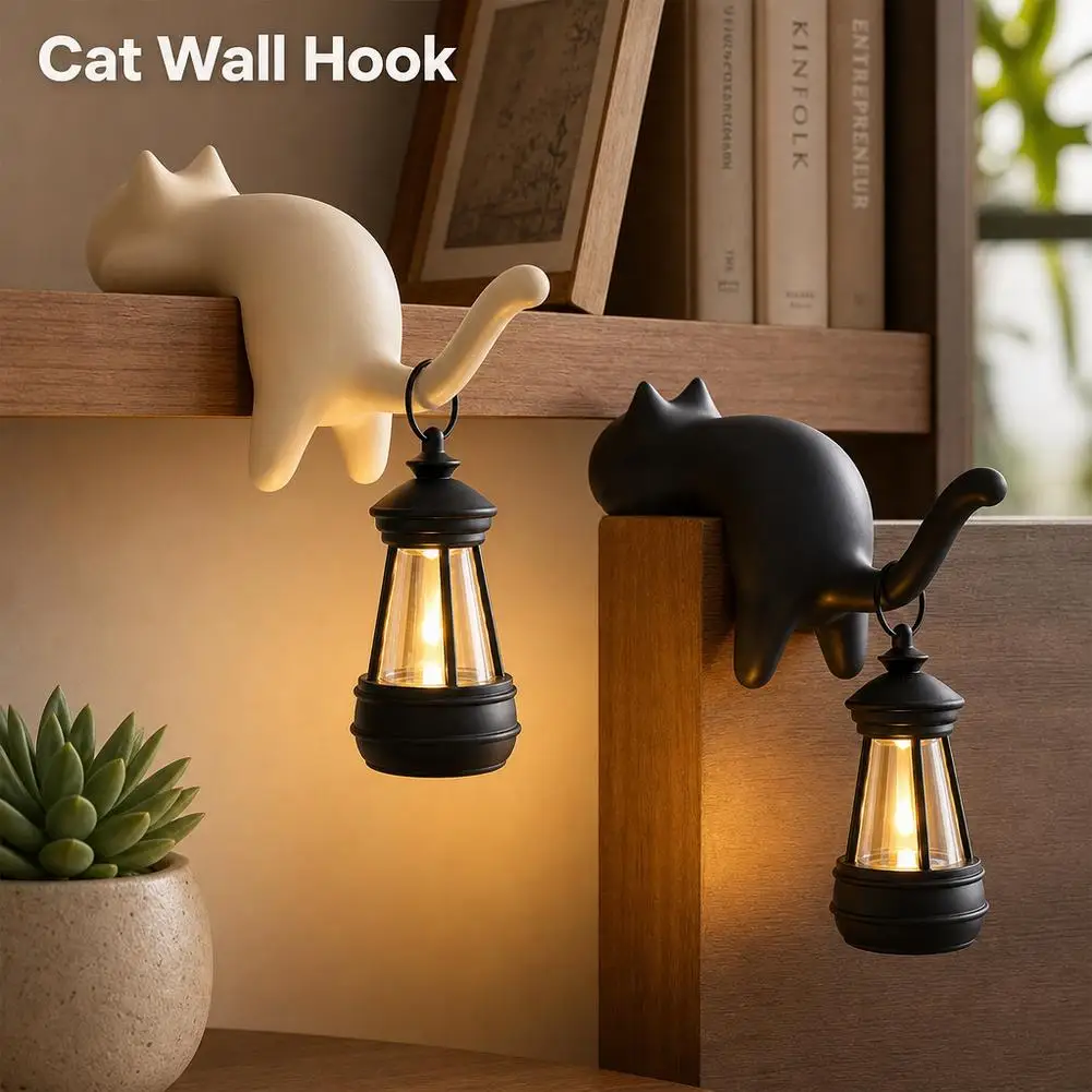 3D Printed Cat-Shaped Wall Hook Cute Inverted Hanging Wall Key Rack Cartoon Funny Bookshelf Lantern Halloween Decorations