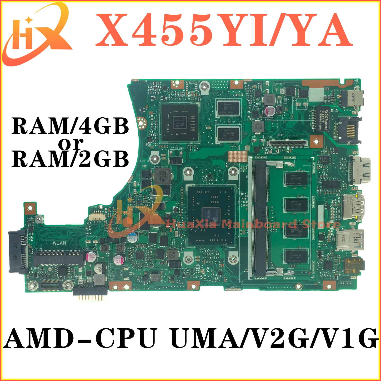 

X455Y Mainboard For ASUS X455YI R454Y R455Y X455YA F455Y A455Y Laptop Motherboard E1 E2 A4 A6 A8 UMA/V2G/V1G RAM-2GB/4GB