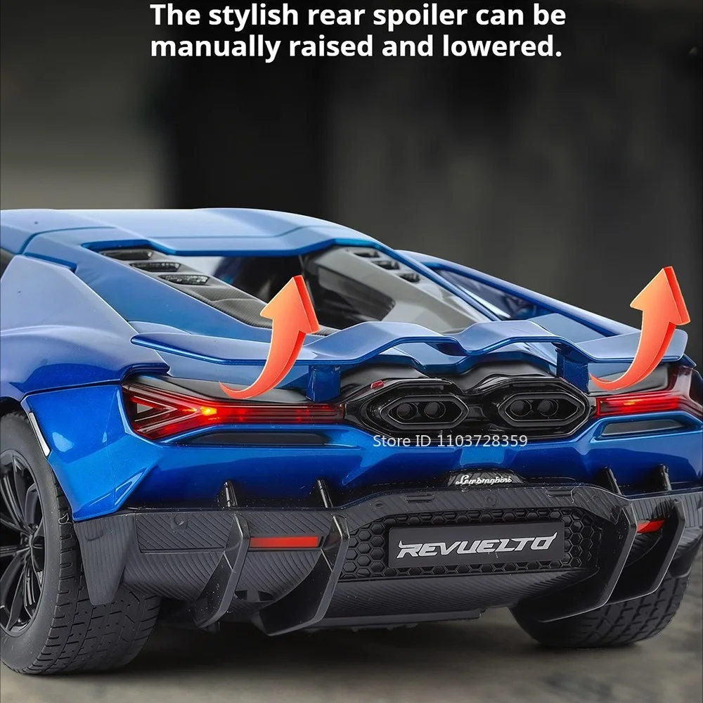 รถของเล่นรุ่น Revuelto LP770 ขนาด 1:24 ผลิตจากโลหะหล่อขึ้นรูป ประตูเปิดได้ มีเสียง มีไฟ ระบบดึงหลัง ระบบกันกระแทก ของตกแต่ง รถซูเปอร์คาร์