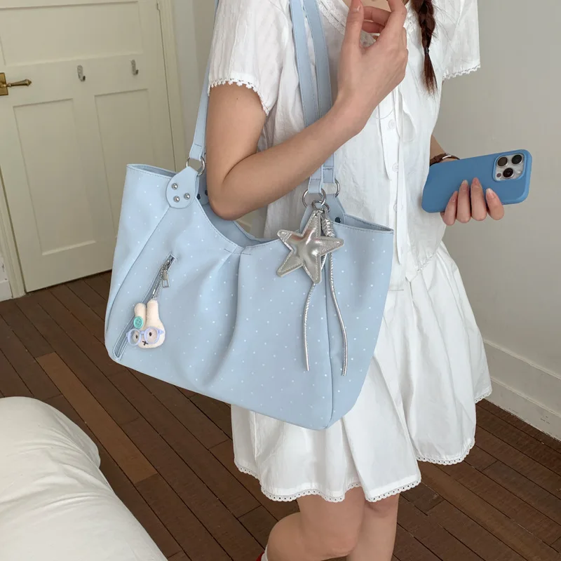 

Новая вместительная женская сумка-тоут 2026 года с принтом в горошек, повседневная наплечная сумка, универсальная модная сумка с верхней ручкой для ежедневных поездок