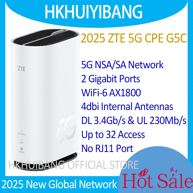 New 2025 ZTE 5G Indoor CPE G5C WiFi 6 Broadband Router AX1800 5G 4G CAT20 LTE Home Wireless Modem With Sim Card Slot Dual Bands