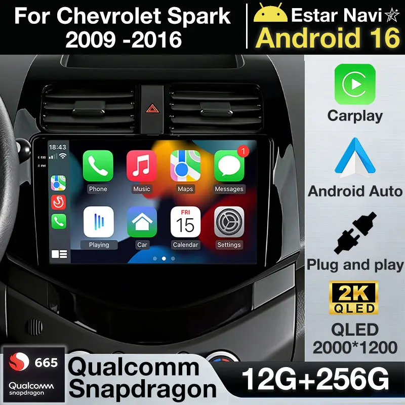2 Din Android 16 Car Radio For Chevrolet Spark Beat Matiz Creative 2009 -2016 Multimedia Video Player Navigation GPS Carplay RDS