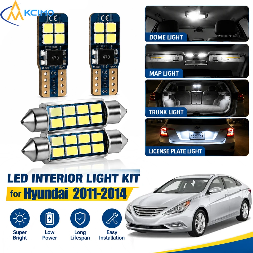 For Hyundai Sonata MK6 2011-2024 Canbus Interior LED Light Kit, 6000K Dome Vanity Reading Lamps, Error‑Free Easy Installation