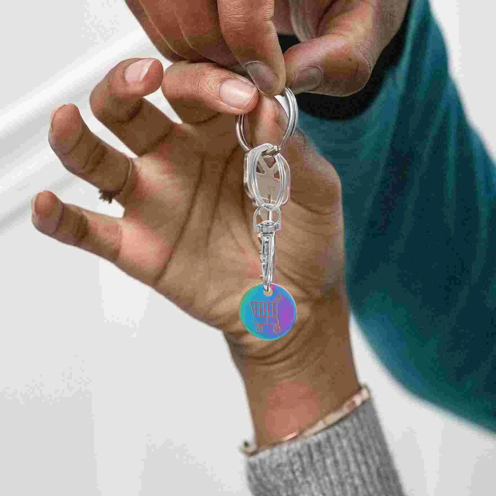 2 Stuks Token Sleutelhanger Trolley Ringen Munt Winkelen Sleutelhanger Titanium Staal Decoratie Houder Kar