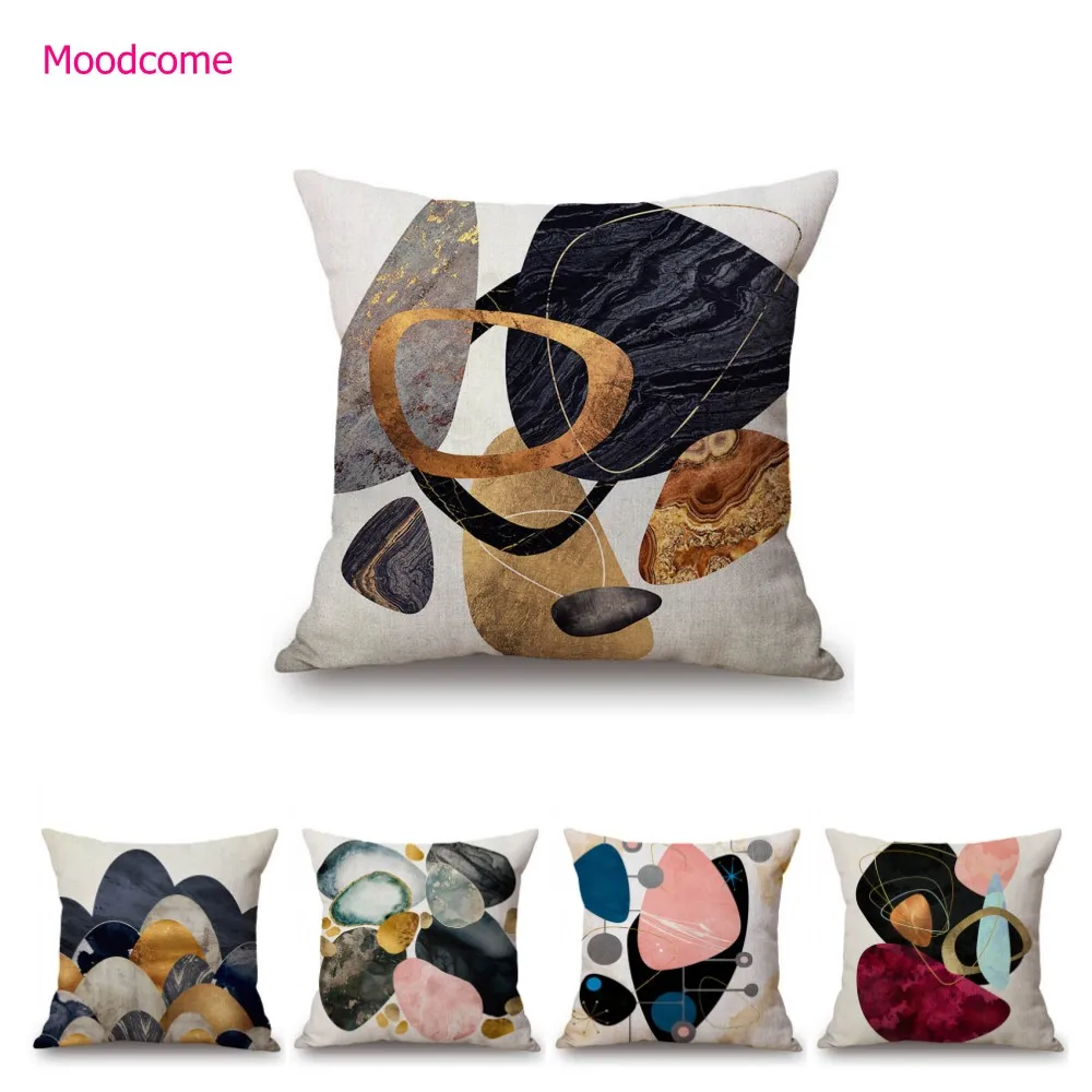 Nordic Geometric Irregular Marble Pebble Gild Home Decoration Art Sofa Throw Pillow Case Water Reistant Linen Car Cushion Cover