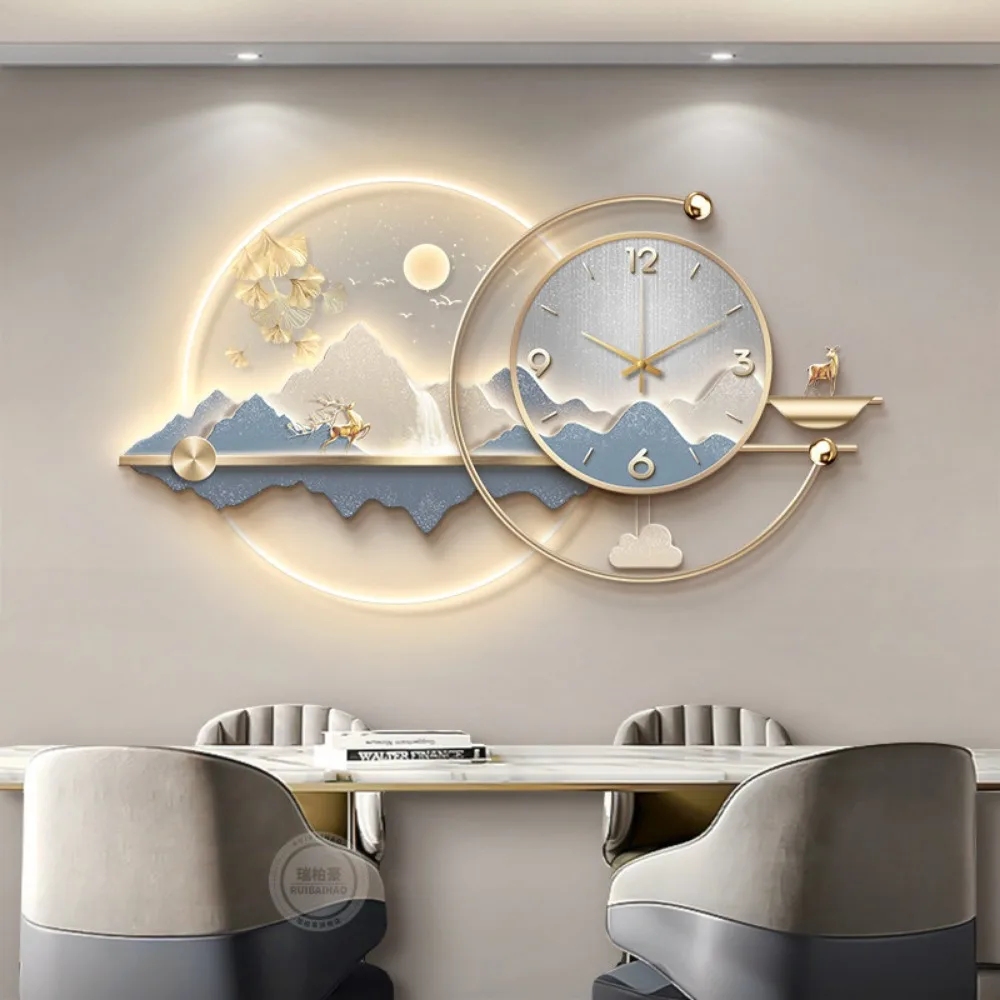 Luxury LED Wall Clock Mute Swing Clock Dining Room Wall Art Painting High-end Living Room Home Decor Mural Home Decor