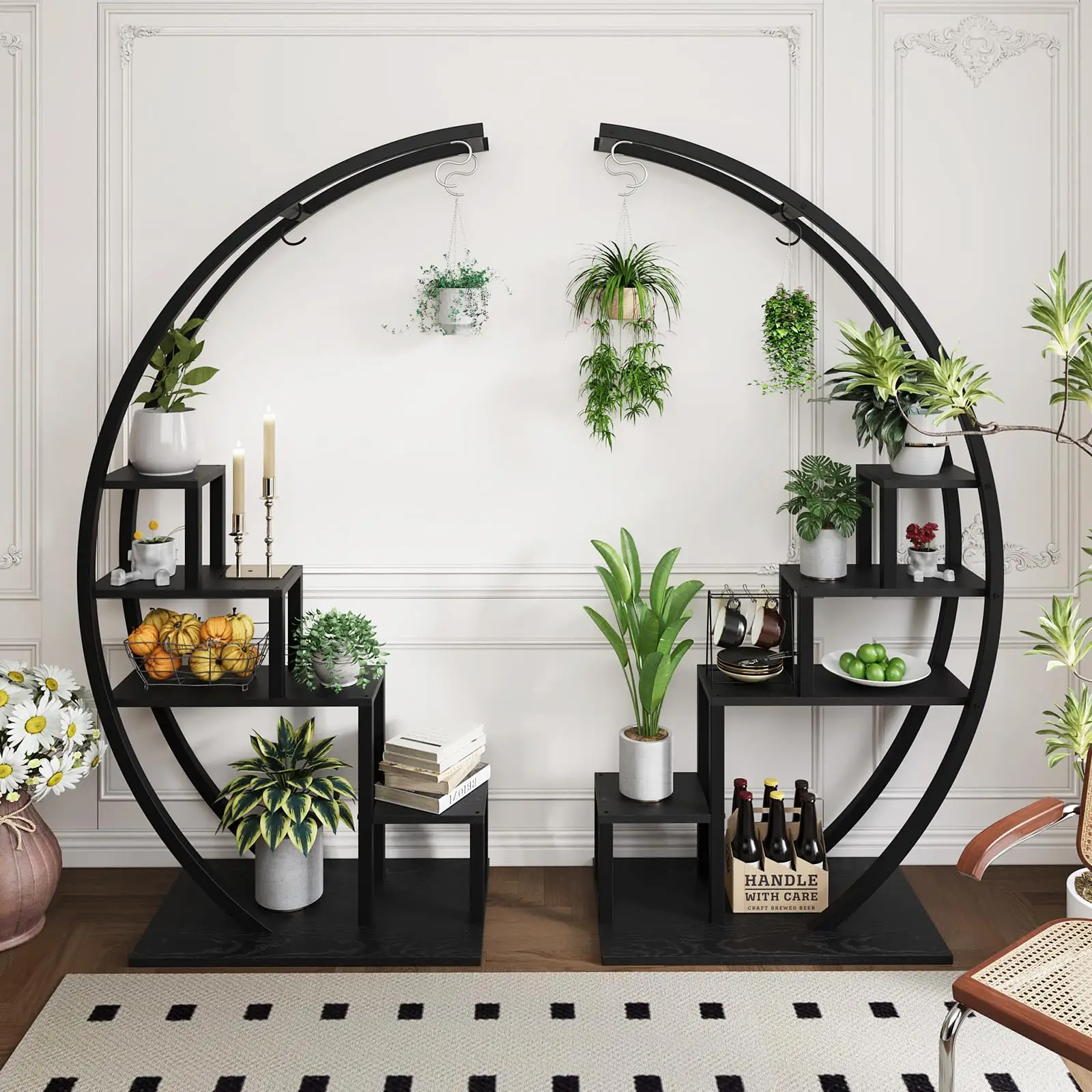 

5 Tier Large Plant Stand Indoor, Half Moon Plant Shelf Ladder Flower Pot Stand Rack, Multi-Purpose Curved Flower Display Holder
