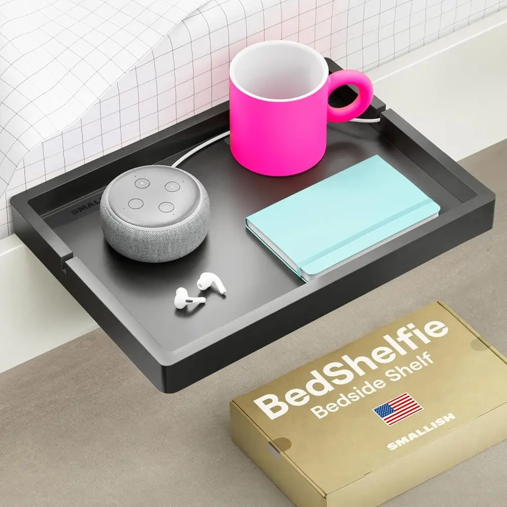 

Bed Side Shelf Bedside Shelf Bed Table T Shaped Cable Hole Easy To Install Space Saving Nightstand Tray Multipurpose for Dorm