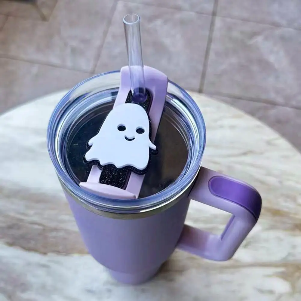 Plastic Mug Identifier Cute Halloween Tumbler Lid Toppers Set of 3 Ghost Name Plates for 30/40 Oz Cups Unique for Bottle