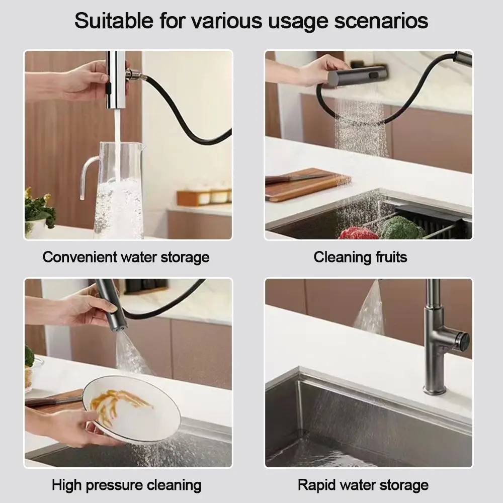 Water Saving Pull-out Kitchen Faucet Nozzle Flexible Adjustable 4-Mode Waterfall Kitchen Faucet Anti-splash Faucet Sprayer Head