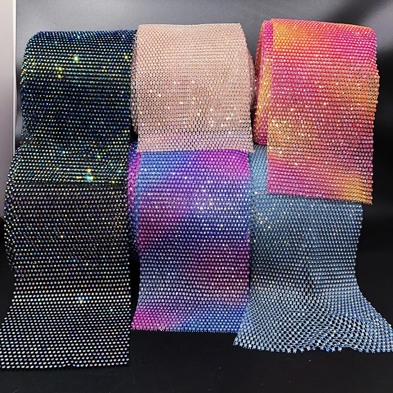 

Mesh rhinestone Fabric Glitter Sewing Square crystal glass trim stretch for Swimsuit bikini Hollow design DIY Dress Decoration