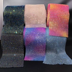 Mesh rhinestone Fabric Glitter Sewing Square crystal glass trim stretch for Swimsuit bikini Hollow design DIY Dress Decoration