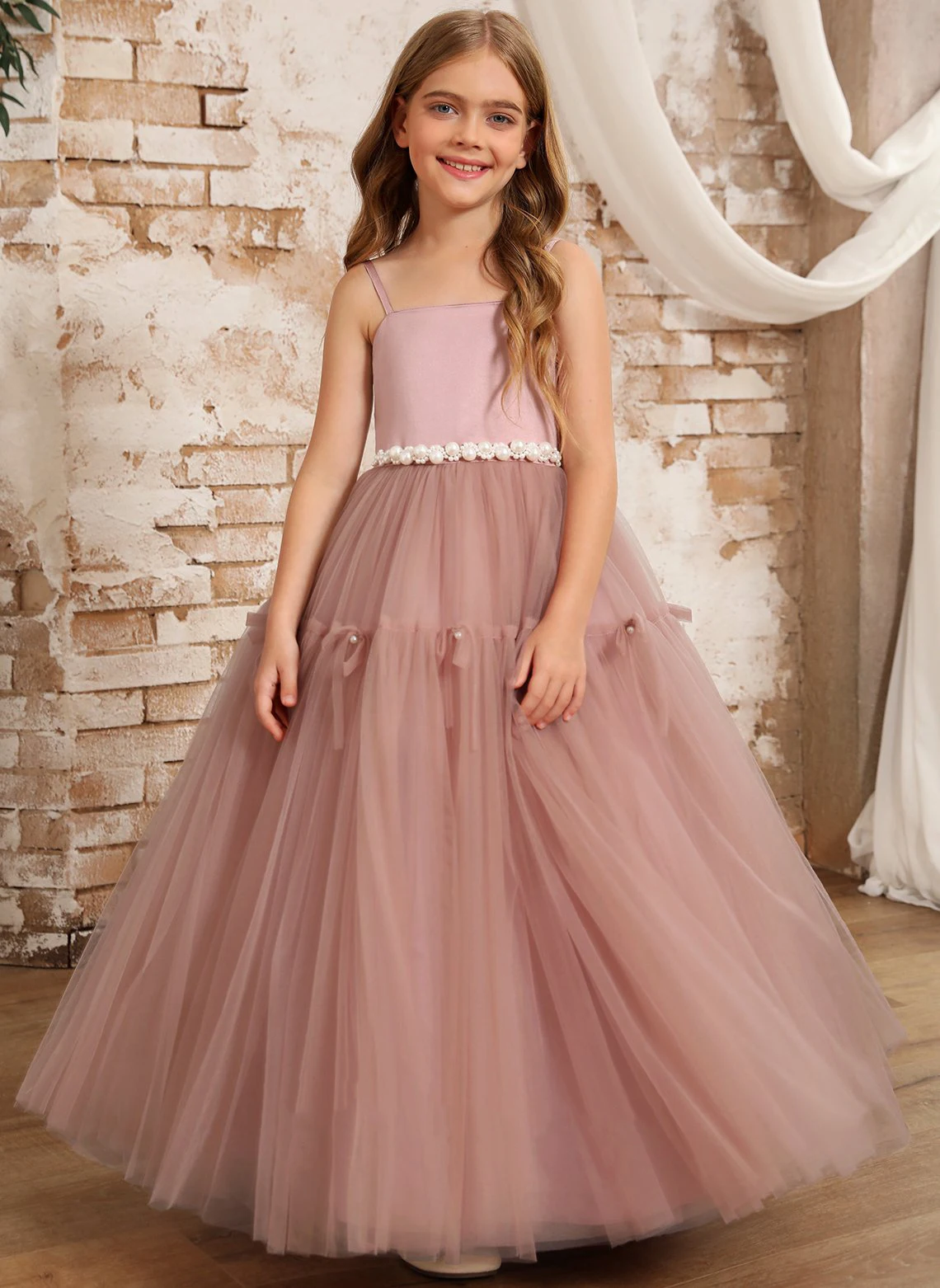 YZYmanualroom/A-line Square Floor-Length Satin/Tulle Flower Girl Dress