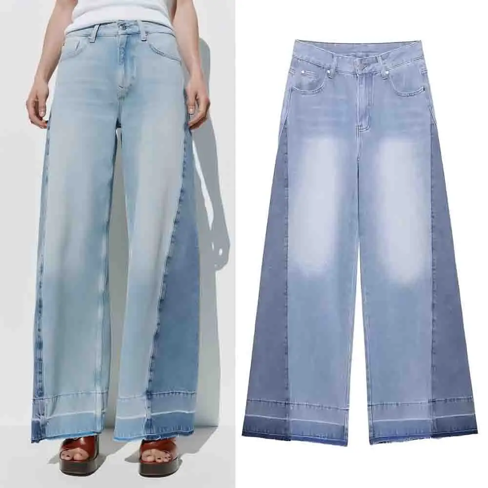 

Women's 2025 New Fashion Loose Splicing High Waist Wide Leg Jeans Retro Side Pocket Women's Jeans