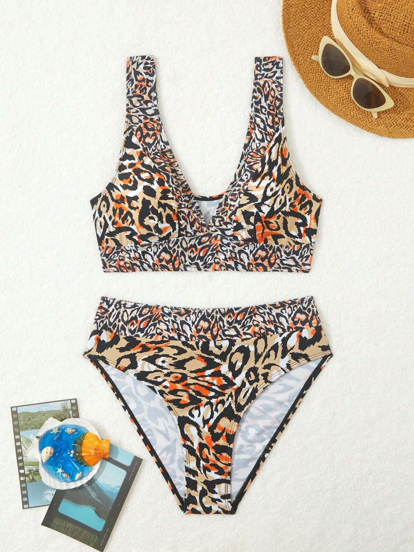 

sexy leopard print bikinis sets two pieces high waist swimsuits Swimwear beachwear conjunto de bikini biquini tankini