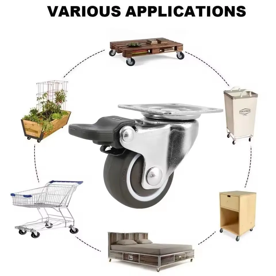 4Pcs Universal Swivel Casters Heavy Duty Furniture Wheel Castor Silent Trolley for Table Chair Sofa with Safety Brake Wheels