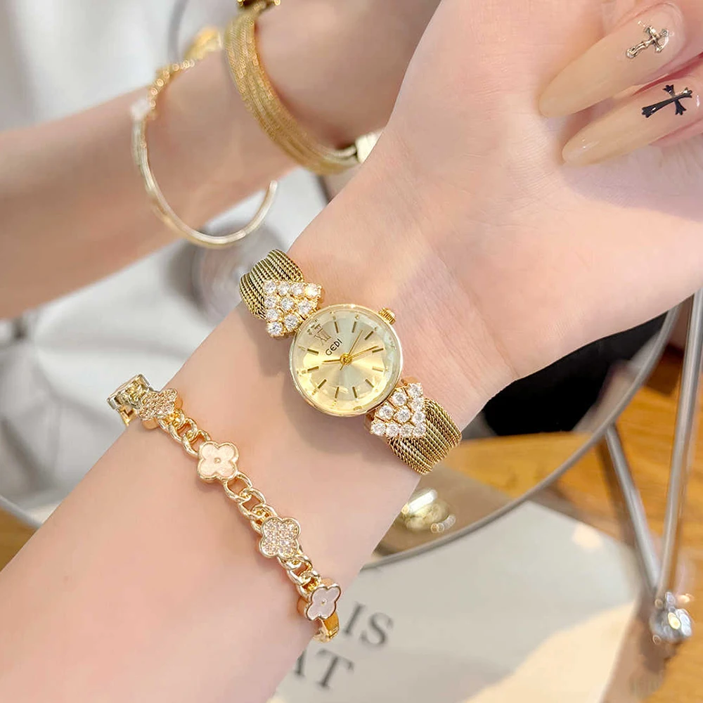 

GEDI элегантные женские часы с бриллиантовым сетчатым ремешком, маленький циферблат, водонепроницаемые, оригинальные кварцевые, роскошные модные женские платья, наручные часы, подарок