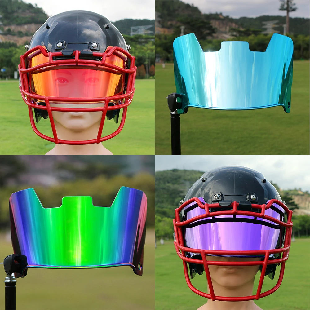 Visiera per casco da football americano universale, occhiali da rugby antiappannamento cromati, visiere per protezione degli occhi, visiere da calcio per adulti e giovani