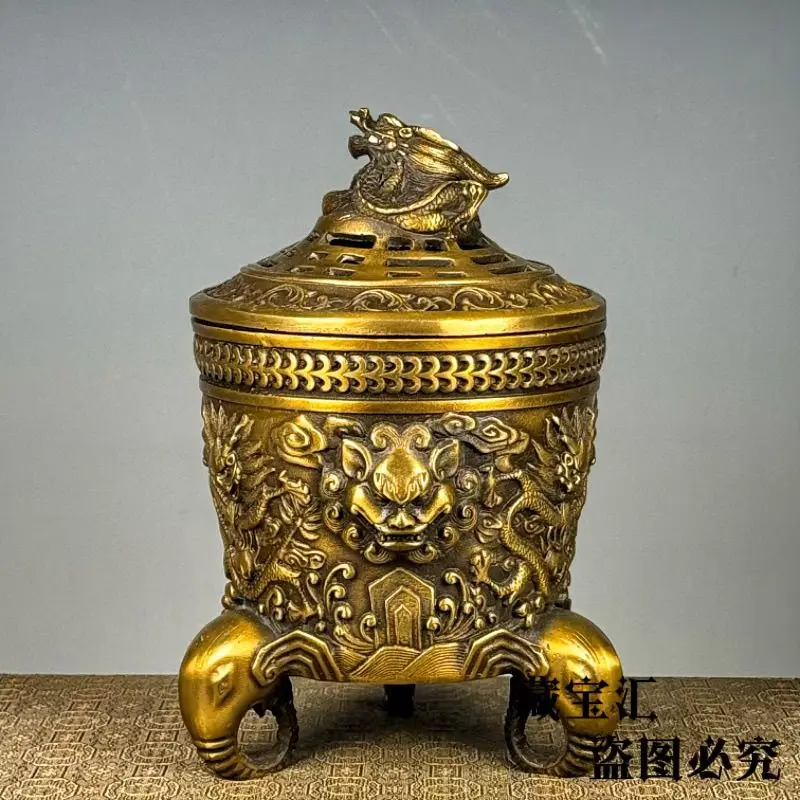 Three-legged elephant with three-sided lion head Incense Burner Statue for Tea Home Decor Ornaments