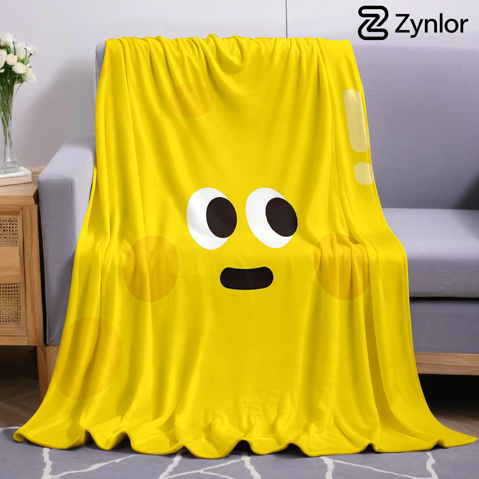 Minimal Yellow Face Halloween Flannel Fleece Blanket Fluffy Warm Cozy Throw for Sofa Bedroom Home Holiday Decoration Gift