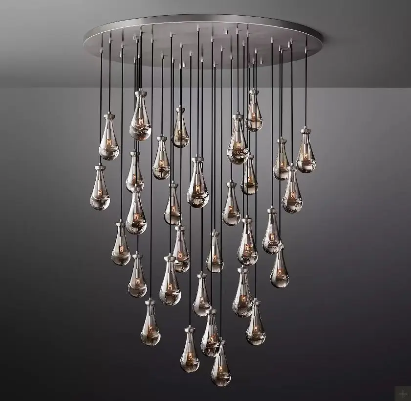 LED Spiral Raindrop Chandelier Pendant Light Ceiling Lamps For Entryway Foyer High Ceiling Decoration