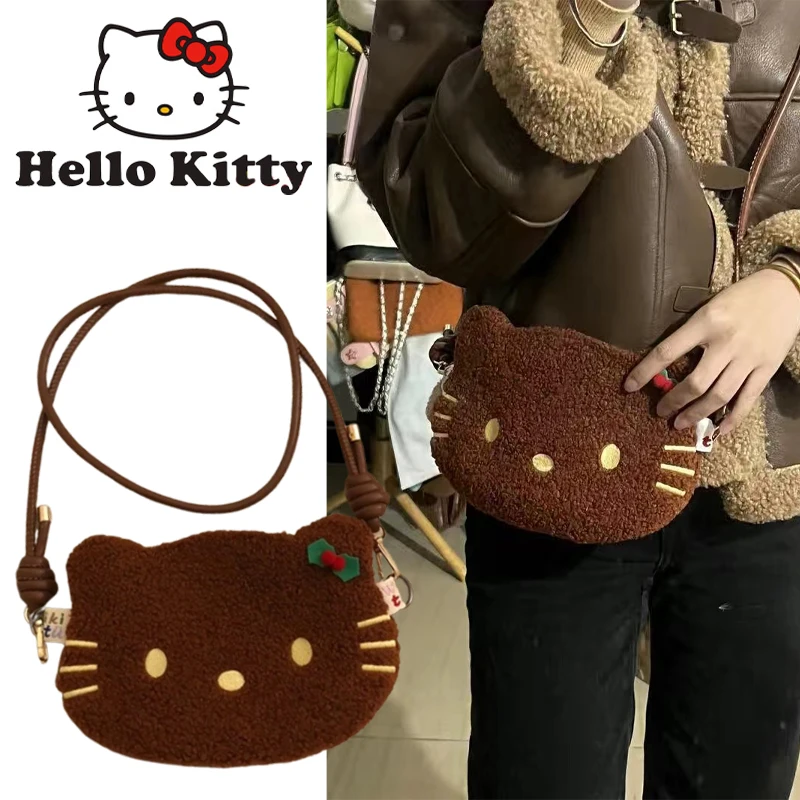 

Sanrio Hello Kitty Crossbody Bag Lambswool Shoulder Bags Cartoon Vintage Storage Bag Women Girl Coin Purse Plush Cute Handbag