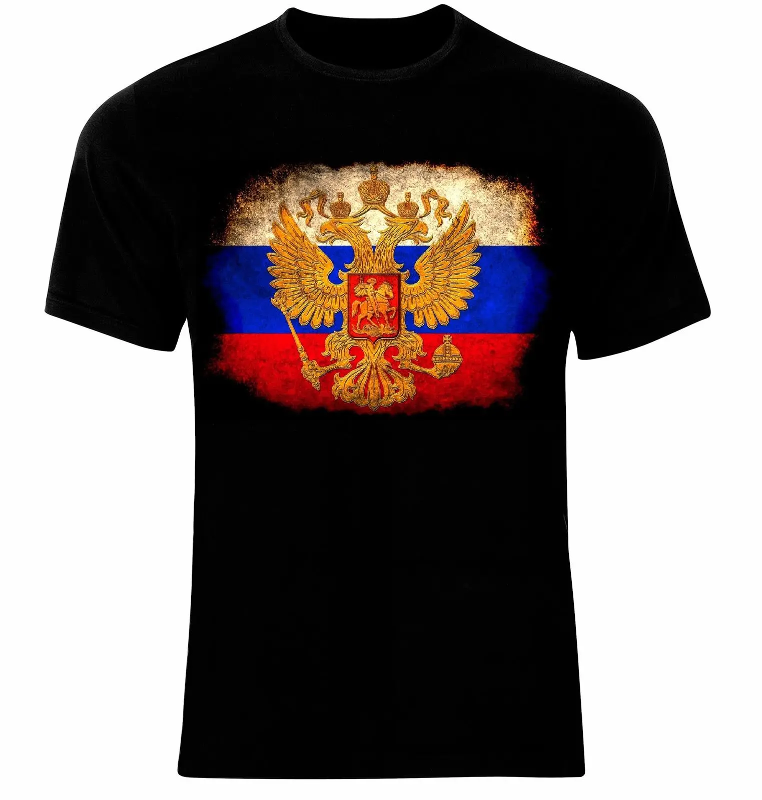 Retro Russian Double-headed Eagle Coat of Arms Flag T-Shirt 100% Cotton O-Neck Short Sleeve Casual Mens T-shirt Size S-3XL