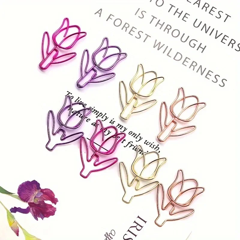 40 قطعة مشبك ورق توليب زهرة إبداعية كرتونية لطيفة قرطاسية مشبك ورق على شكل مكتب مشبك ورق معدني #2