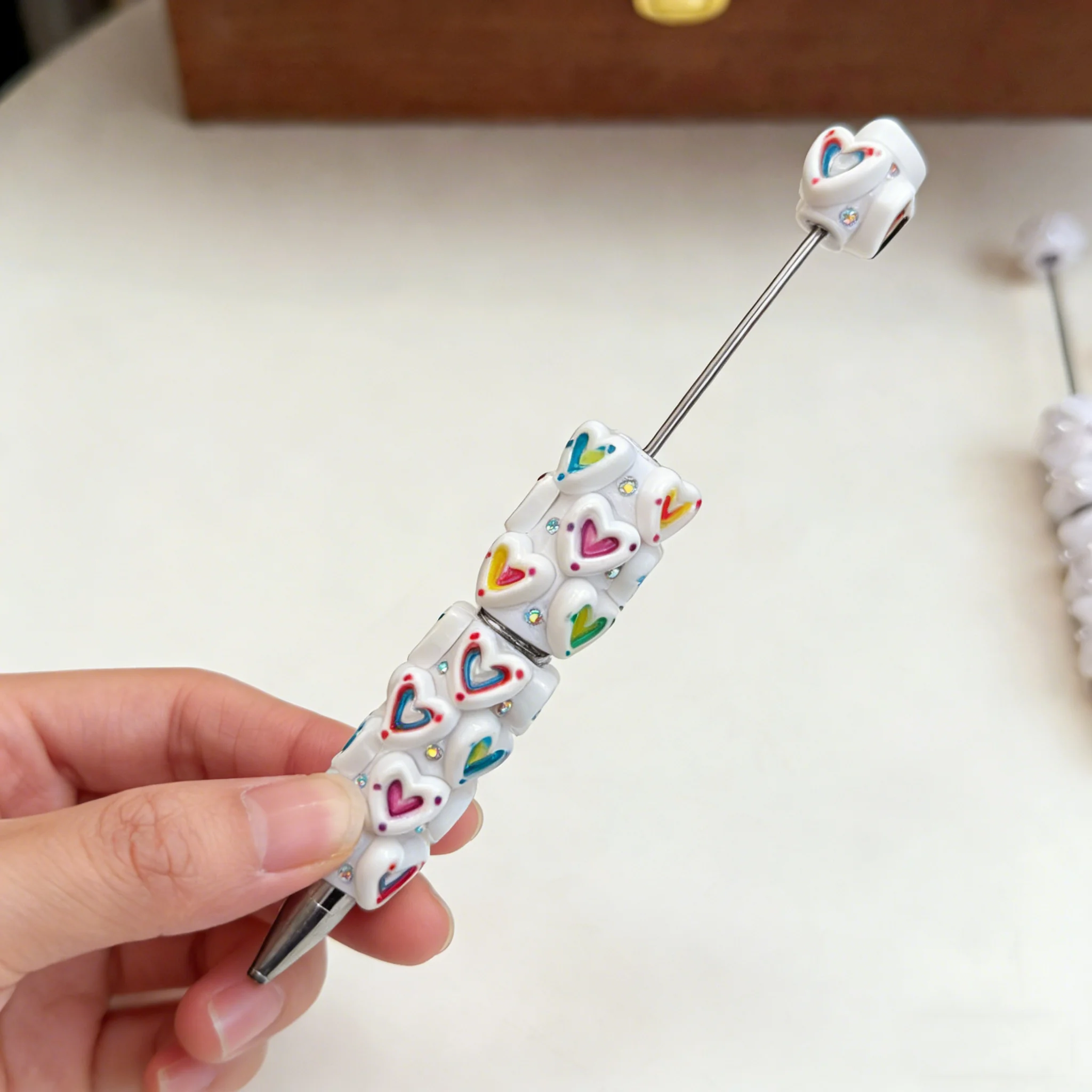 20Pcs New Heart Beaded Pen DIY Clay Beads Pen Multi-color Macaron Creative Bead Ballpoint Pen DIY Beads for Making Supplies