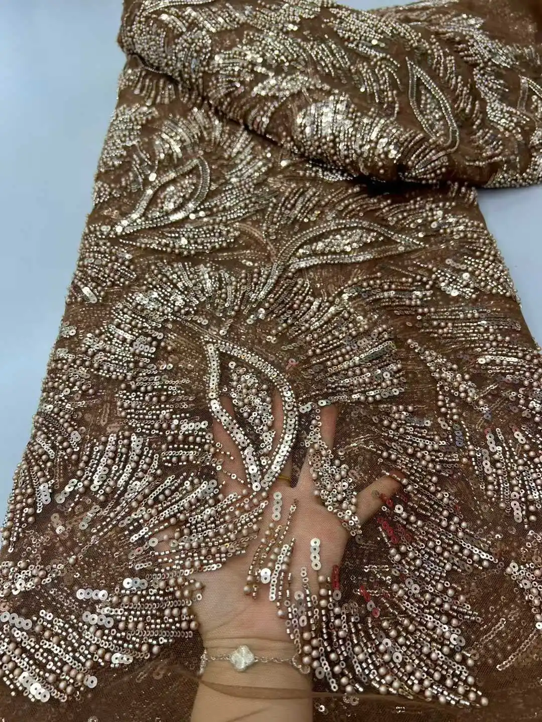 

2025 Luxury Sequins Lace Fabric High Quality French African Net Beaded Lace Fabric Nigerian Embroidery Fabric For Wedding Party