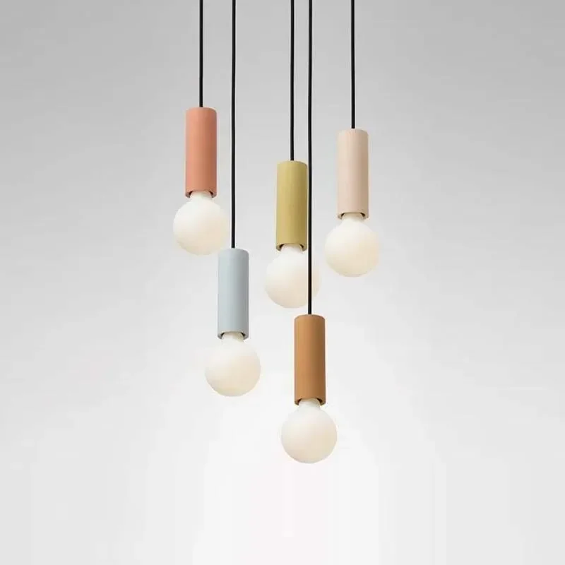 Loft Simple Apartment Duplex Stairs Living Room Chandelier Japanese Modern Restaurant Bar Bedroom Macaron Small Led Pendant Lamp
