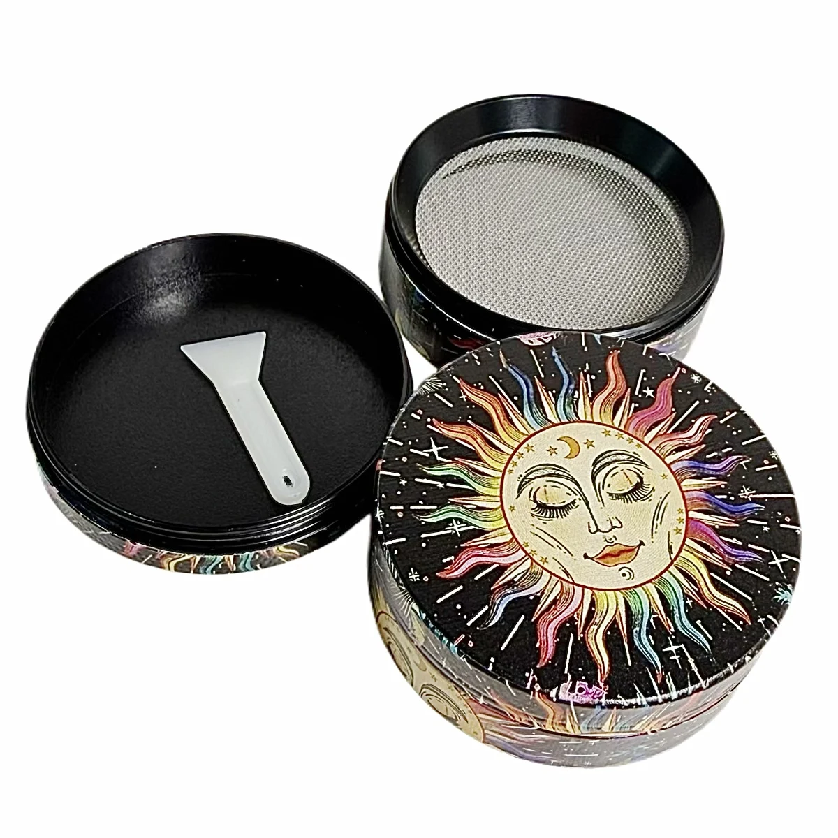 2inch5cm Colorful Sun Face 4-Layers Herb Grinder Zinc Alloy Crusher Metal Manual Raw Cutter Grass Grinder Smoking Tool Gift view 3