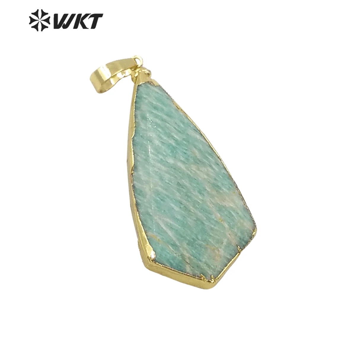 WT-P1186 Wholesale Custom Unique Fashion Jewelry Natural Amazonite Stone Pendants With Gold Trim Lovely Acc For Friends Gift