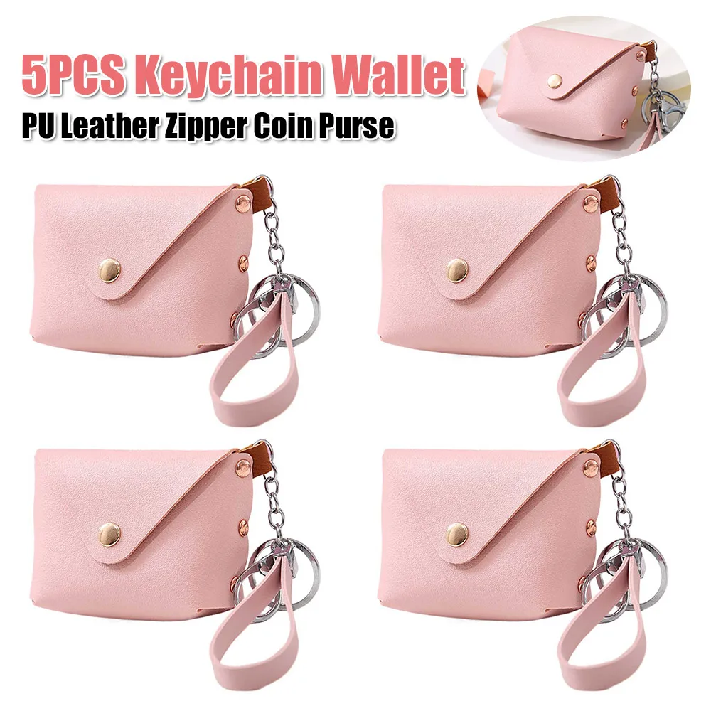 

Набор из 5 розовых кошельков-брелоков из искусственной кожи для женщин: модный кошелек-монетница на запястье с молнией для покупок и путешествий
