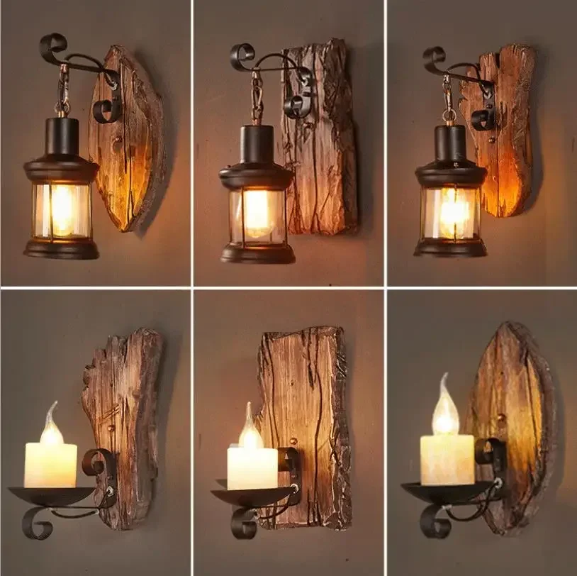 American Retro Industrial Wood Creative Bar Cafe Restaurant Wall Lamp Wall Lights for Home