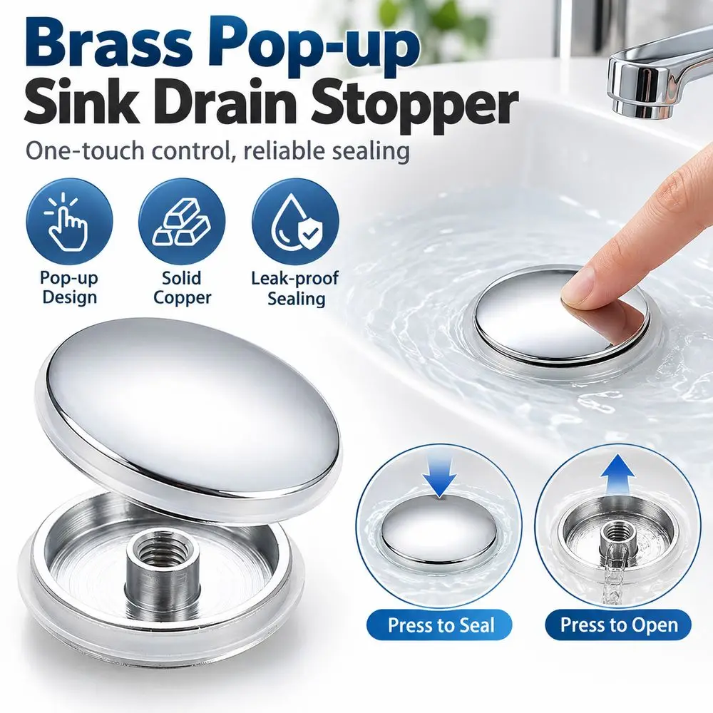 New 38mm Sink Drain Stopper Copper Pop-up Basin Drain Stopper Spring Loaded Durable Wash Basin Plug for Bathtub