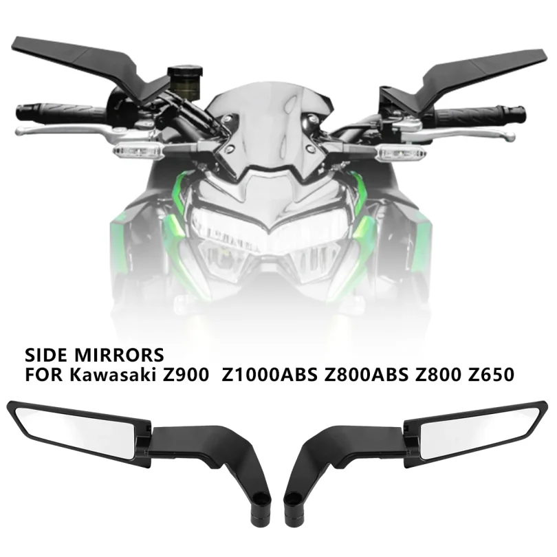 Motorcycle Side View Mirror For Kawasaki Z1000 Z900 Z800 Z750 Z650 Z400 Z300 Z250 Z125 Rearview Mirrors Kits Rotate Adjustable