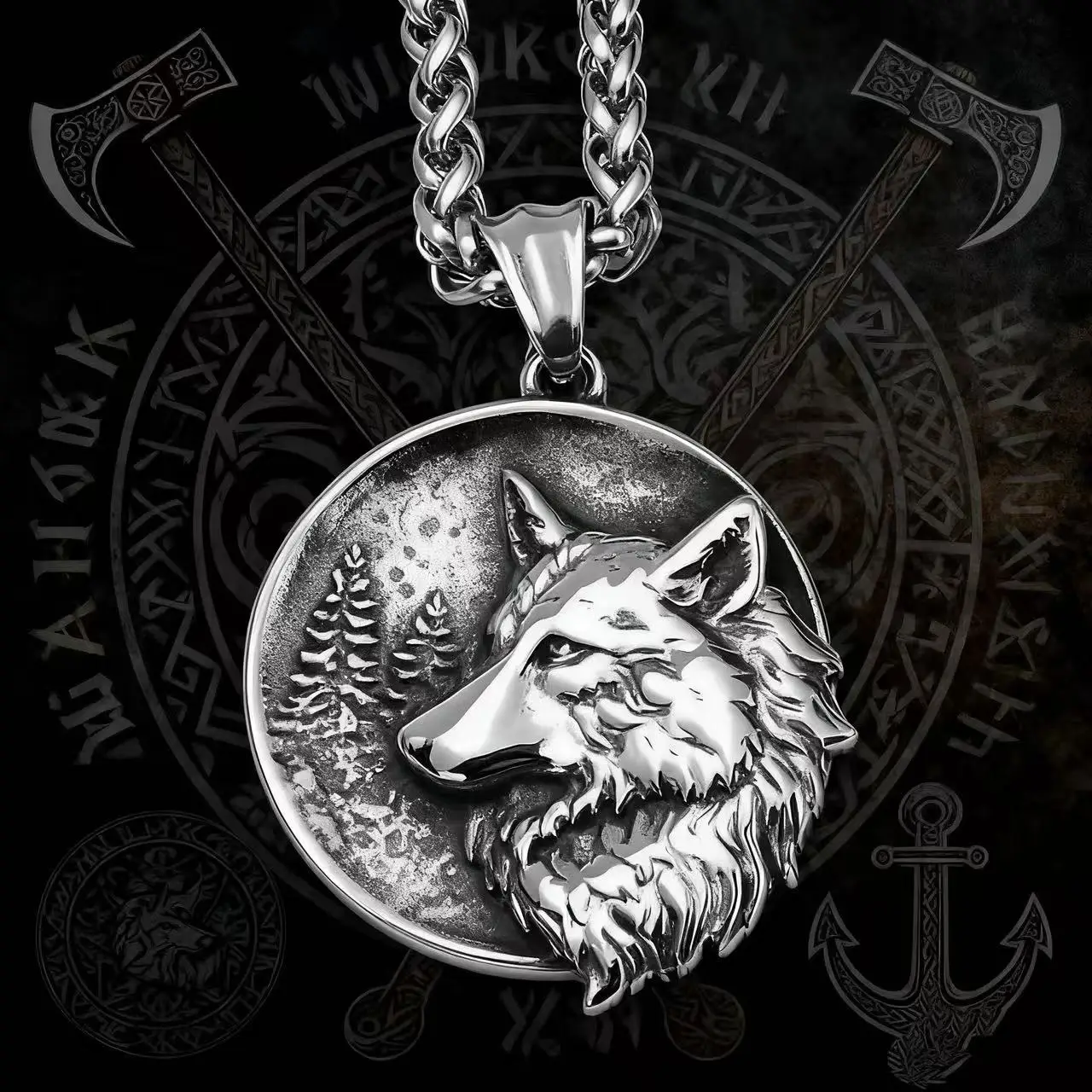 YQ 316L Stainless Steel Viking Wolf Pendant Necklace For Men Goth Jewelry Accessories