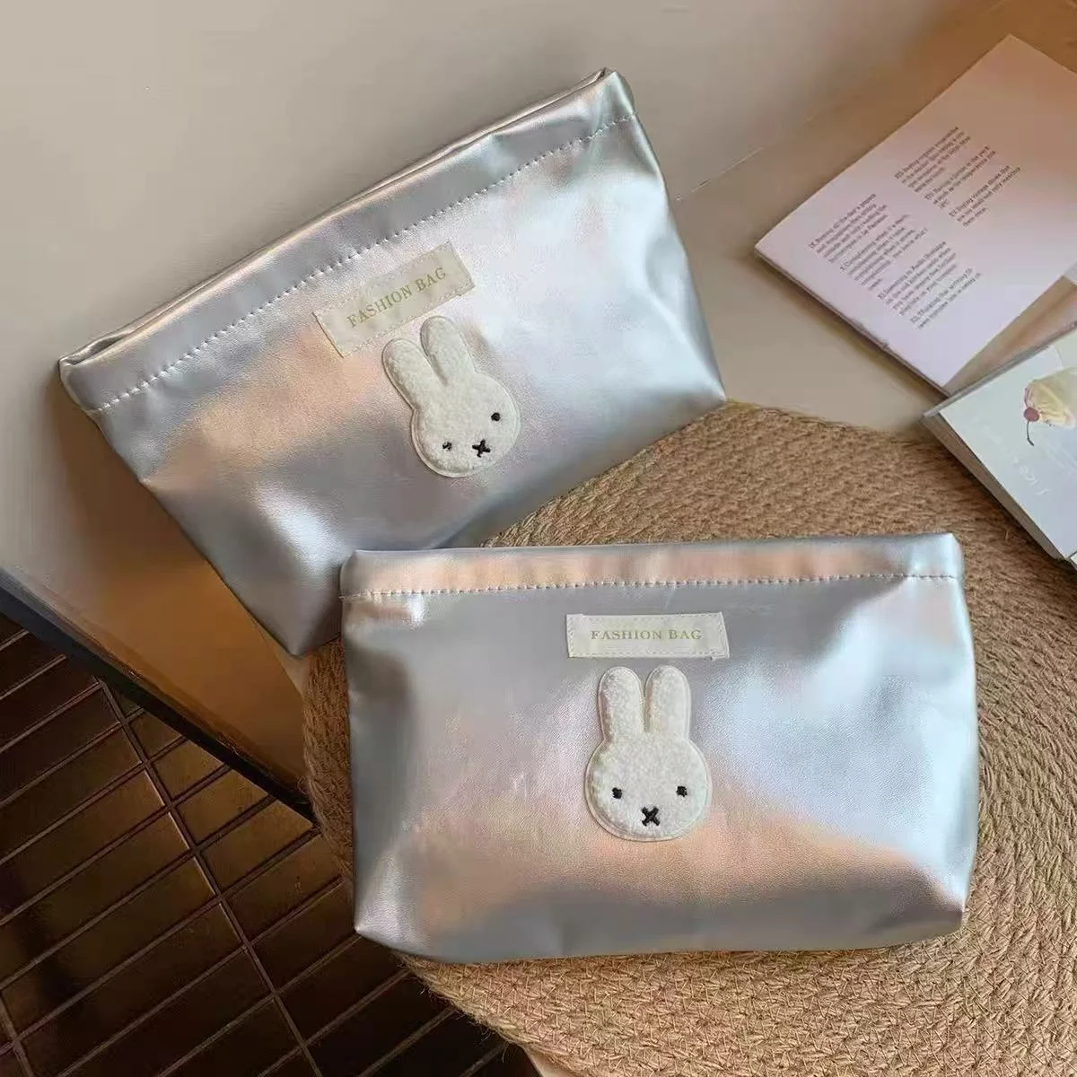 New Miffy Silver Large Capacity Zipper Makeup Bag Couple Cartoon Embroidery Portable Toilet Bag Kawaii Girls' Storage Bag