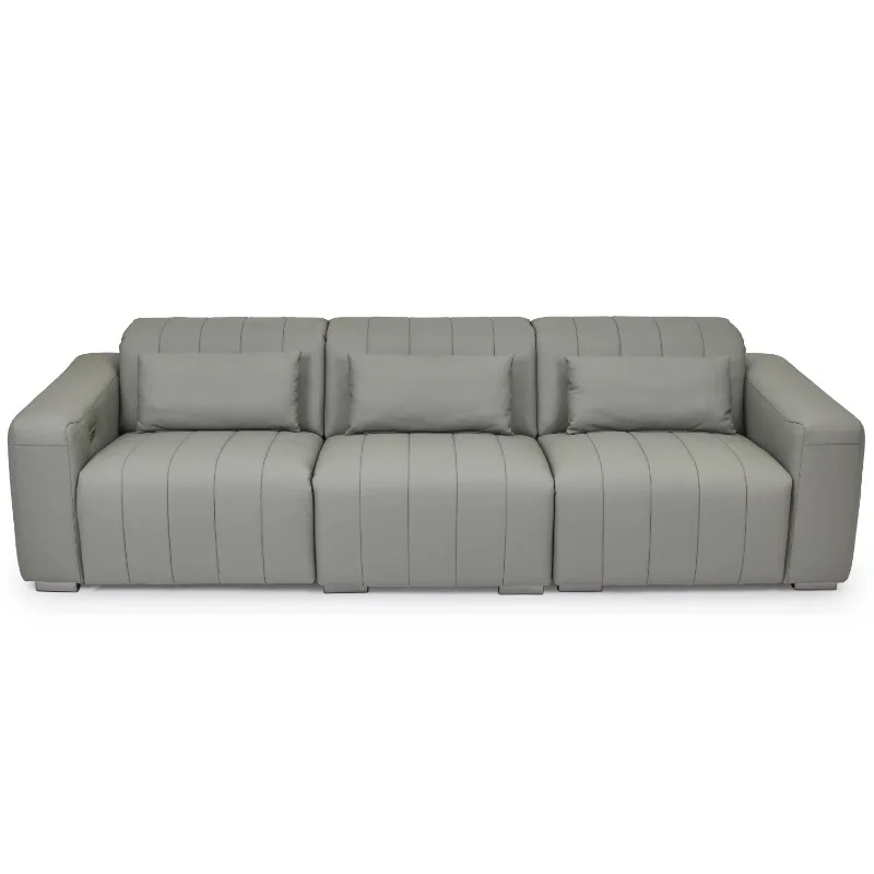 

Dark gray leather combination sofa luxury electric recliner living room sofa