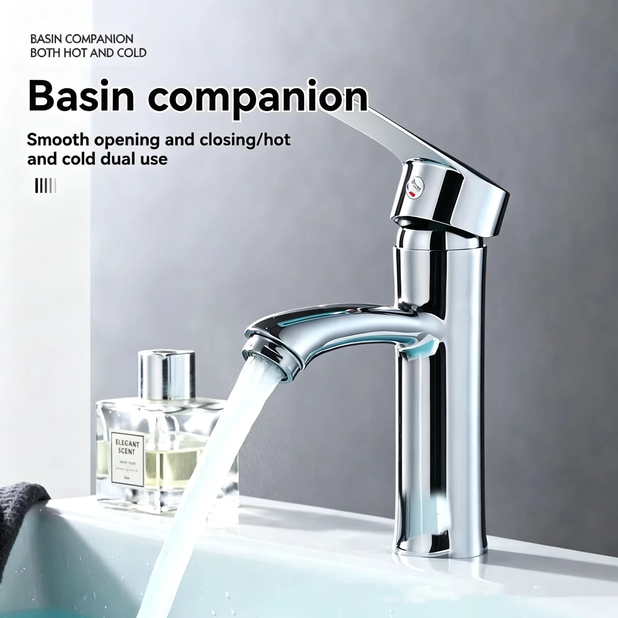 Polished Chrome Bathroom Basin Mixer Tap - Dual Control Hot & Cold Water Single Lever Handle Durable Brass Construction ﻿