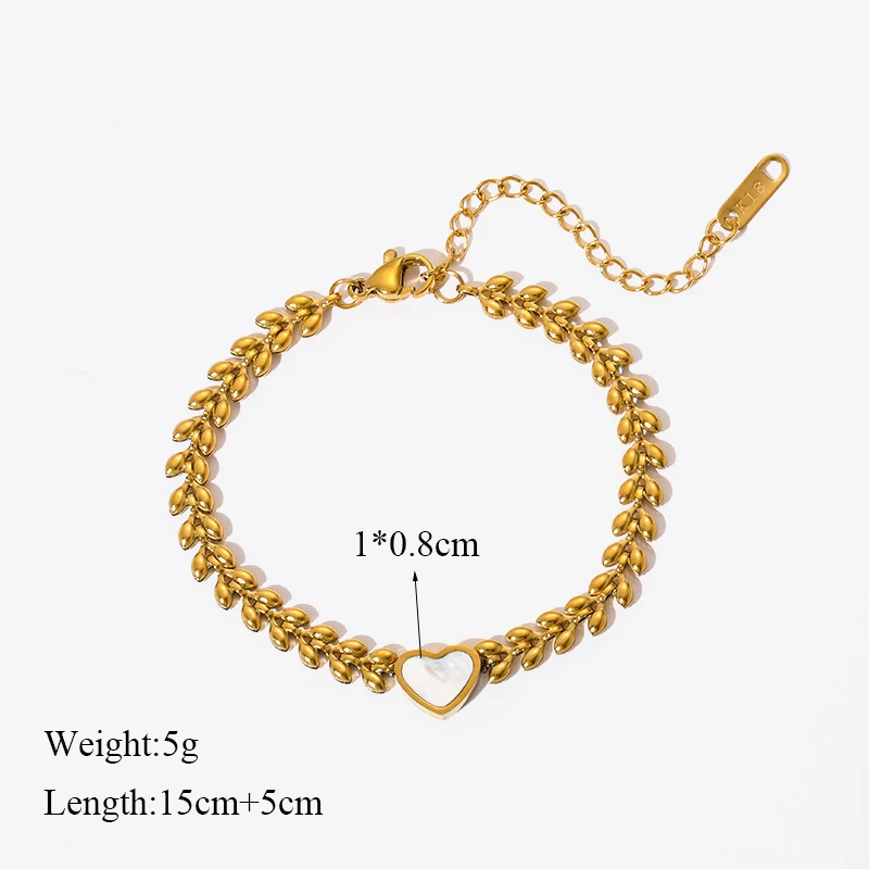 EILIECK 316L Stainless Steel Heart Love Charm Bracelet For Women Girl Fashion Gold Color Wheat Shape Chain Jewelry Gift Party