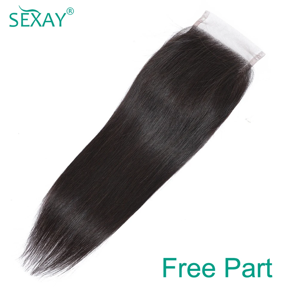 Sexay-Perruque Lace Closure Brésilienne 100% Naturelle, Cheveux de Bébé Transparents, 4x4, Swiss Lace, Partie Centrale Libre, pour Femme Africaine