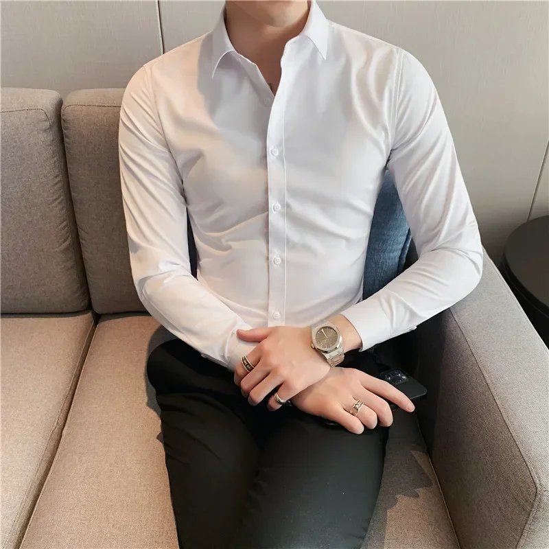 Men Shirt 2024 Spring British Style Long Sleeve Solid Casual Slim Fit Camisas Y Blusas Formal Dress Chemistry Homme Men Clothing